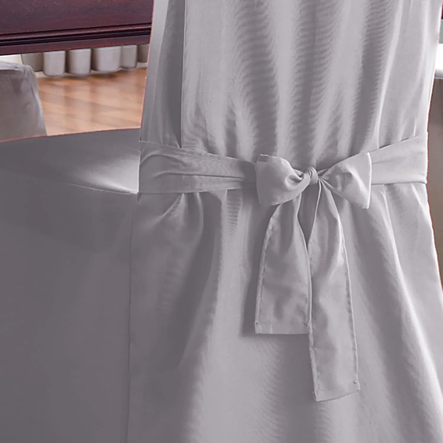 SureFit Cotton Canvas Dining Chair One Piece Slipcover, Full Length Skirt and Back Ties, Relaxed Fit, High Back Armless Chair Cover, Gray Color