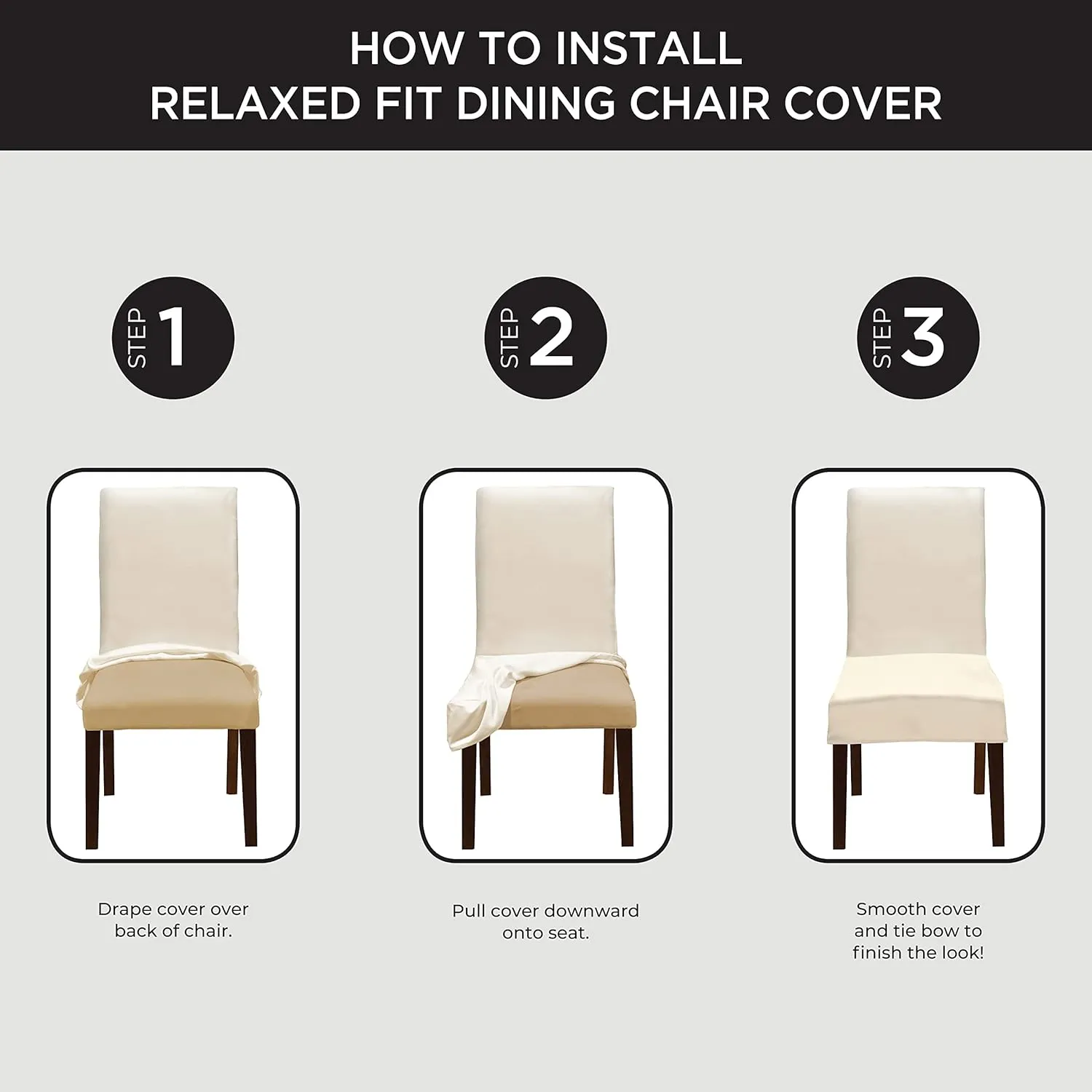 SureFit Cotton Canvas Dining Chair One Piece Slipcover, Full Length Skirt and Back Ties, Relaxed Fit, High Back Armless Chair Cover, Gray Color