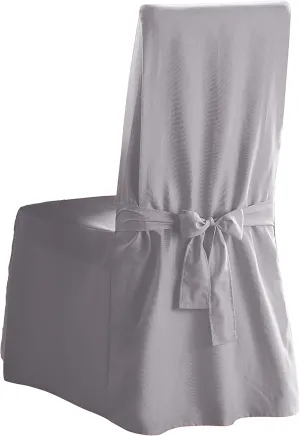 SureFit Cotton Canvas Dining Chair One Piece Slipcover, Full Length Skirt and Back Ties, Relaxed Fit, High Back Armless Chair Cover, Gray Color