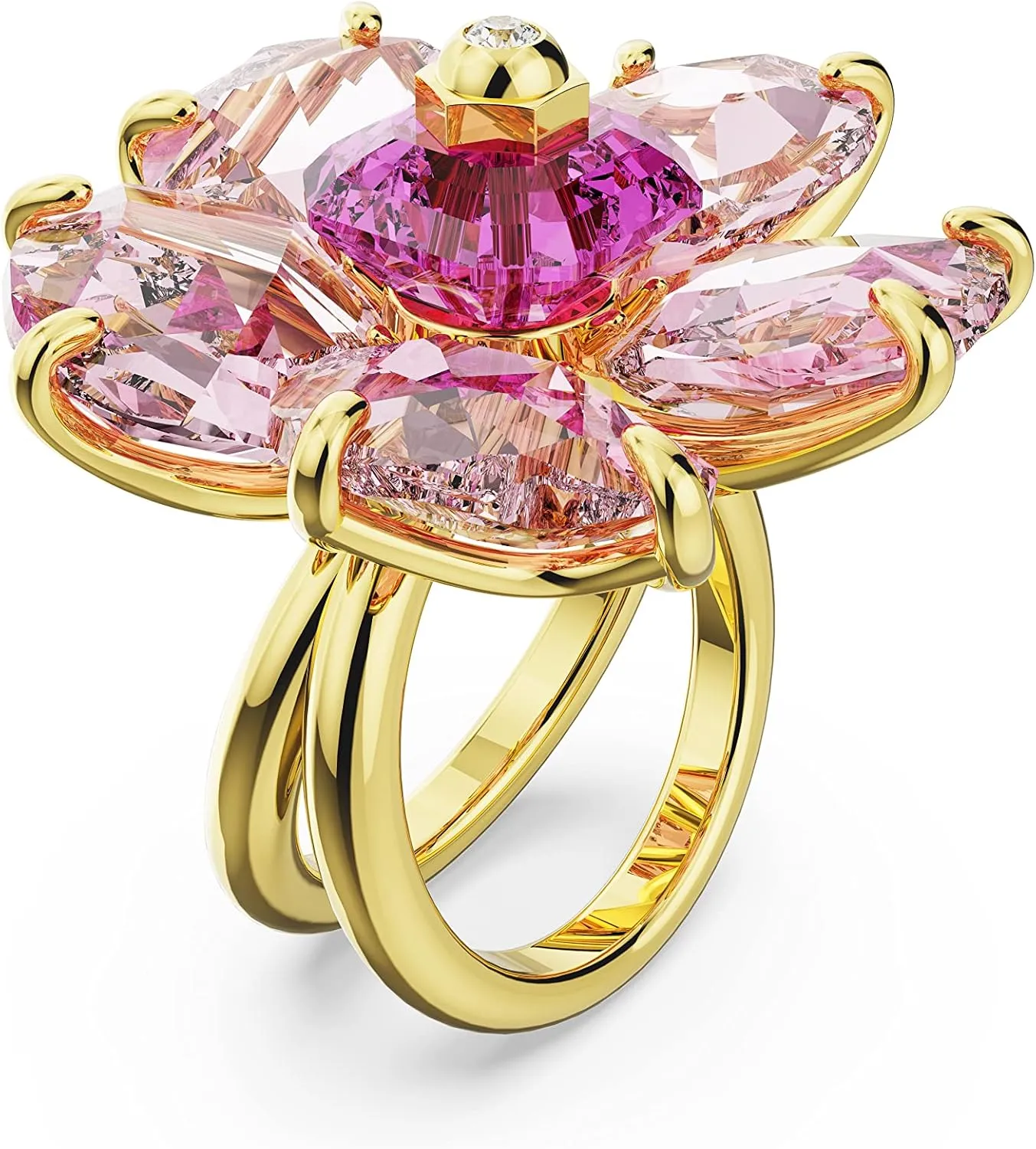 SWAROVSKI Florere Cocktail Ring, Flower Motif with Pink Crystals on a Gold-Tone Finished Double Band