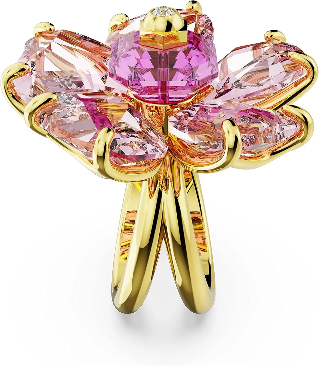 SWAROVSKI Florere Cocktail Ring, Flower Motif with Pink Crystals on a Gold-Tone Finished Double Band