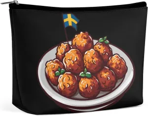 Swedish Meatballs Sweden Travel Cosmetic Bag PU Leather Makeup Bag Toiletry Bag Portable Pouch Makeup Organizer Case