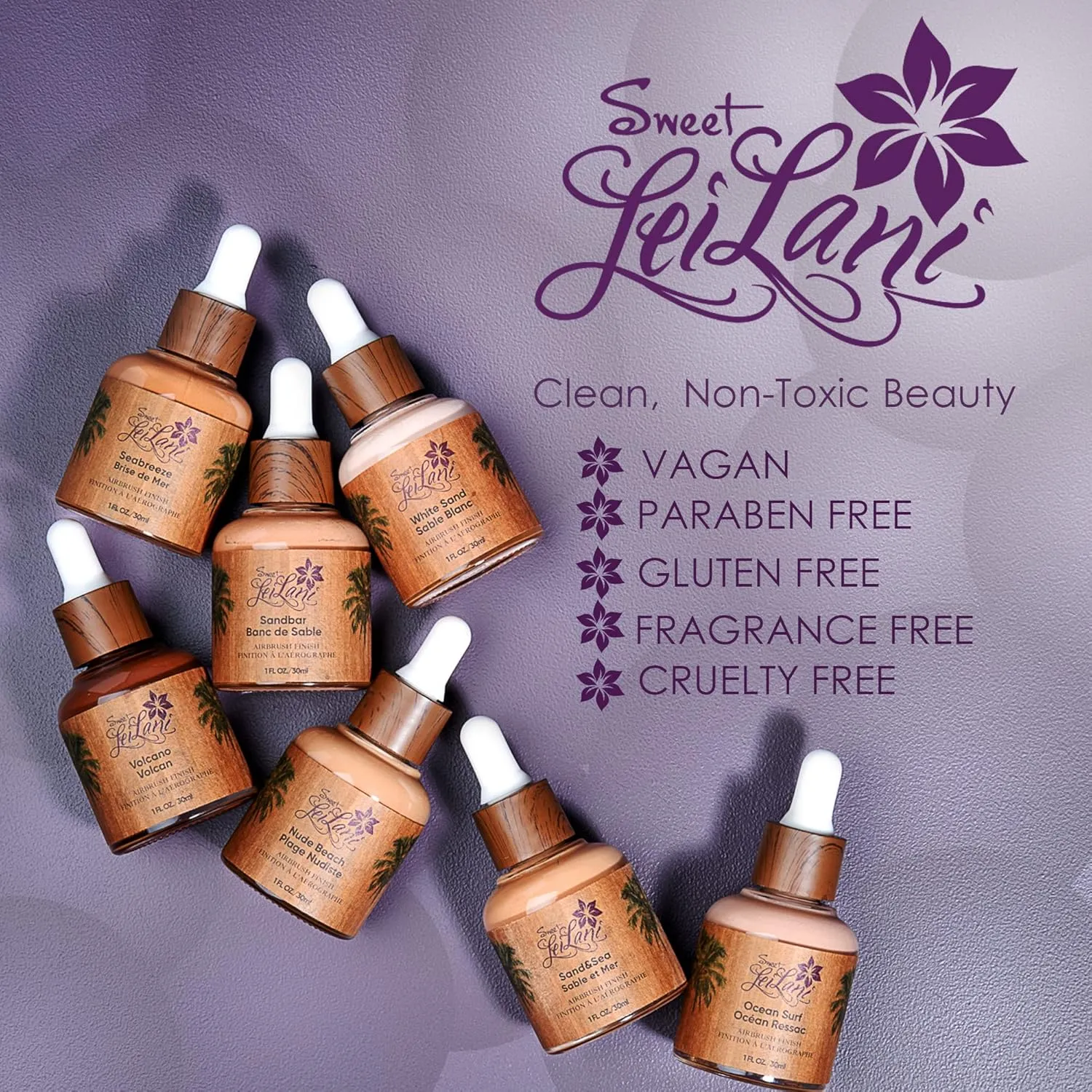 Sweet LeiLani Liquid Foundation, Waterproof Full Coverage Foundation Vegan, Cruelty-Free, 3 in 1 Makeup Foundation Liquid. No Parabens, Gluten, Fragrance (Ocean Surf)- 1 oz