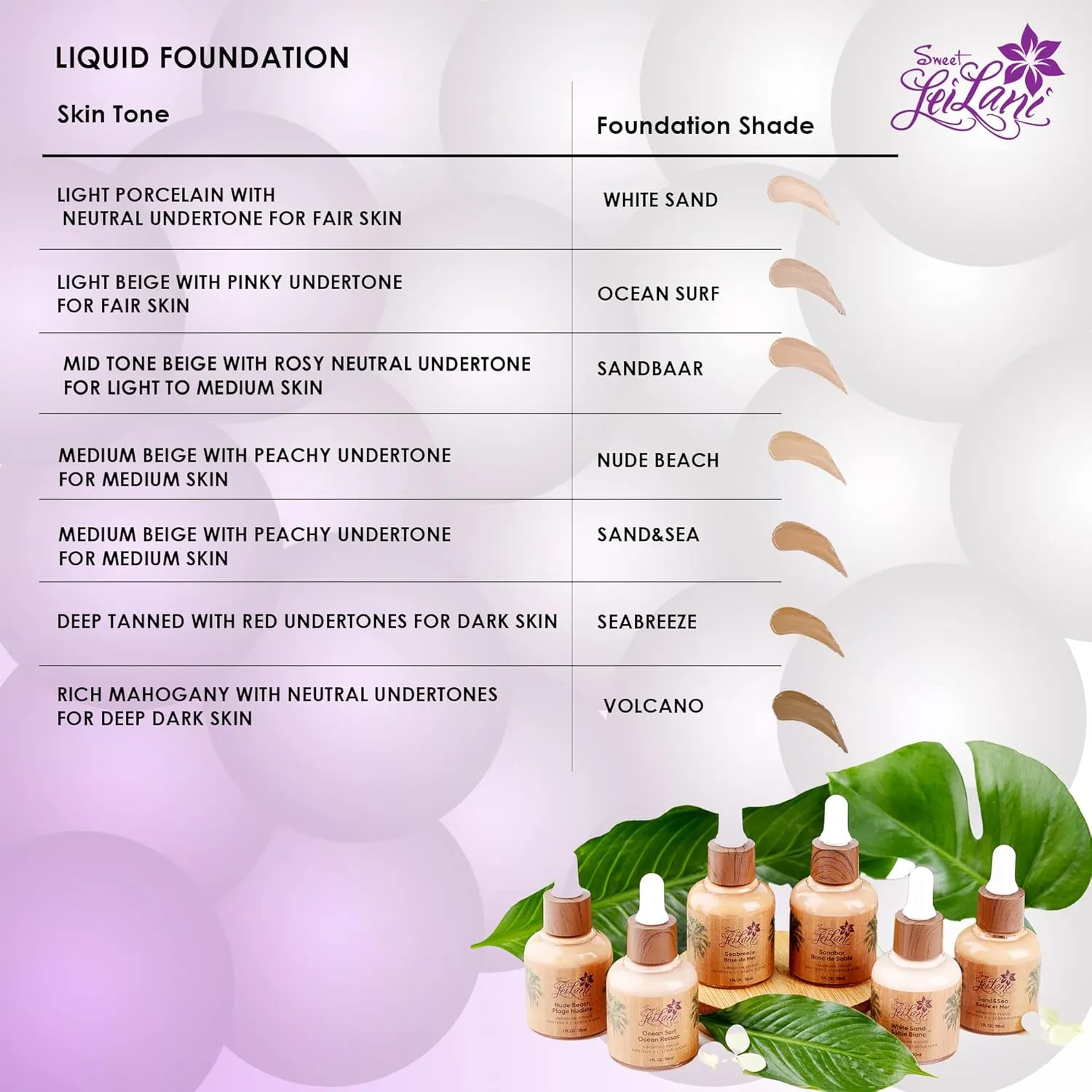 Sweet LeiLani Liquid Foundation, Waterproof Full Coverage Foundation Vegan, Cruelty-Free, 3 in 1 Makeup Foundation Liquid. No Parabens, Gluten, Fragrance (Ocean Surf)- 1 oz
