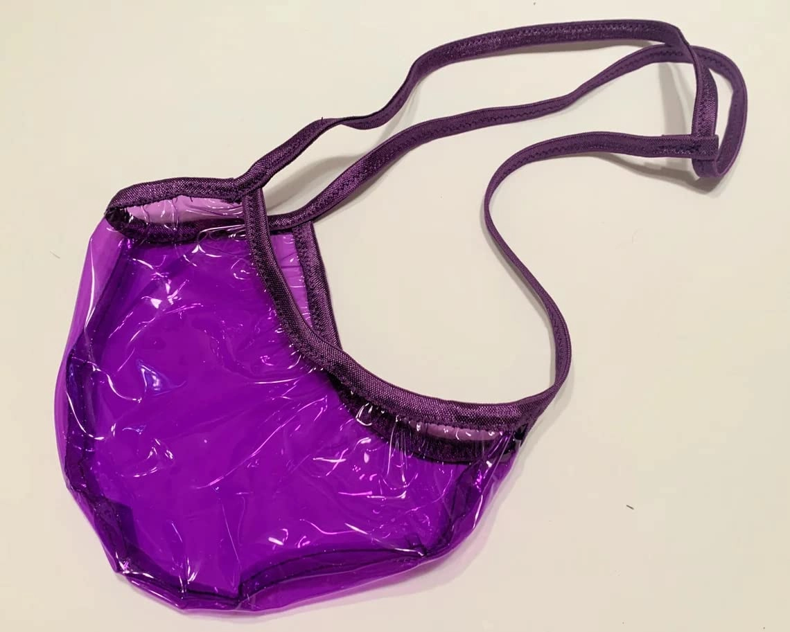 SWIC Men's G String Thong Cali Cut CLEAR PLASTIC See Through Pink Teal or Purple (XL, Hot Pink)