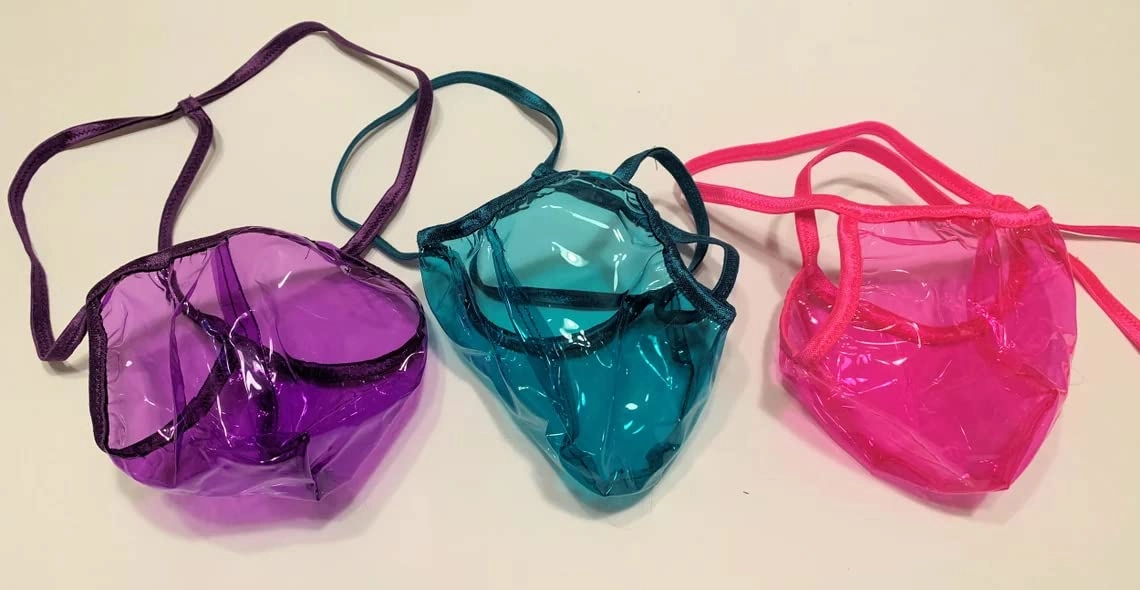 SWIC Men's G String Thong Cali Cut CLEAR PLASTIC See Through Pink Teal or Purple (XL, Hot Pink)