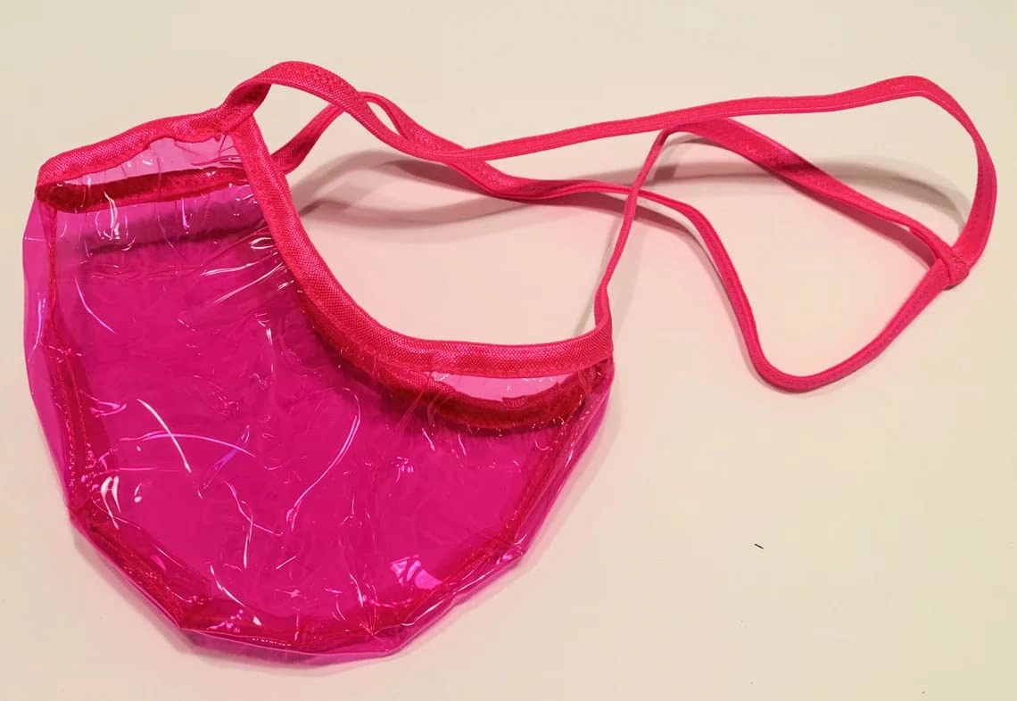 SWIC Men's G String Thong Cali Cut CLEAR PLASTIC See Through Pink Teal or Purple (XL, Hot Pink)