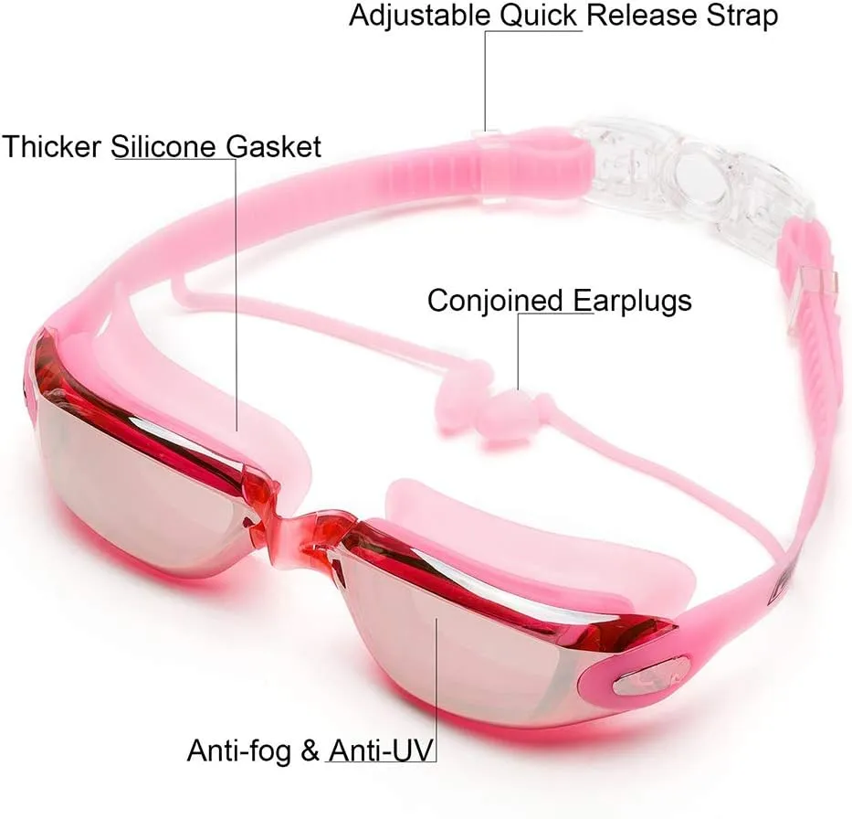 Swimming Goggles Waterproof and Cap Set 4 in 1, UV 400 Protection Lenses Clear Anti-Fog