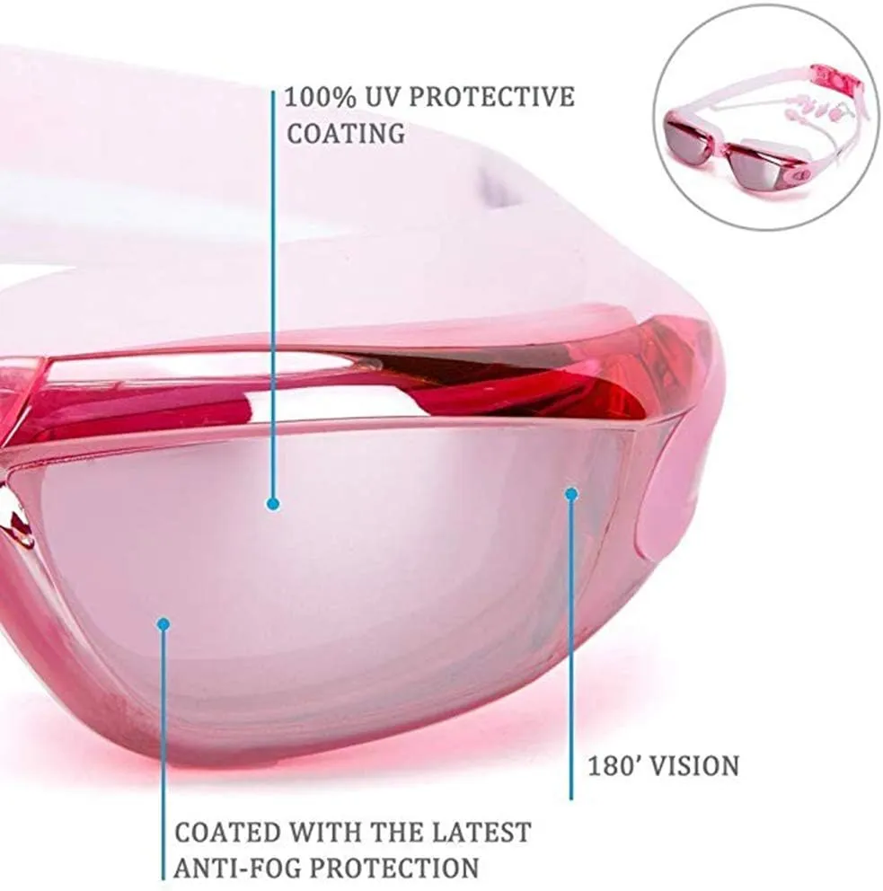 Swimming Goggles Waterproof and Cap Set 4 in 1, UV 400 Protection Lenses Clear Anti-Fog