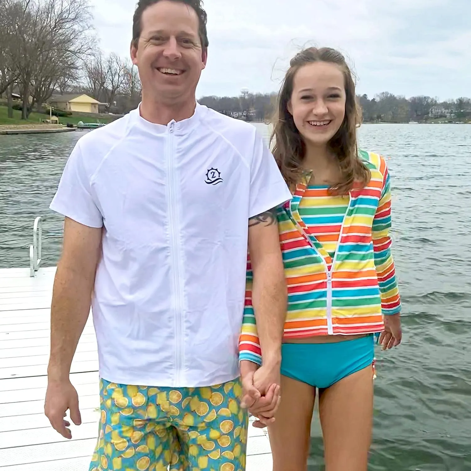 SwimZip Men's Short Sleeve Zipper Rash Guard Swim Shirt w/UPF 50 Sun Protection