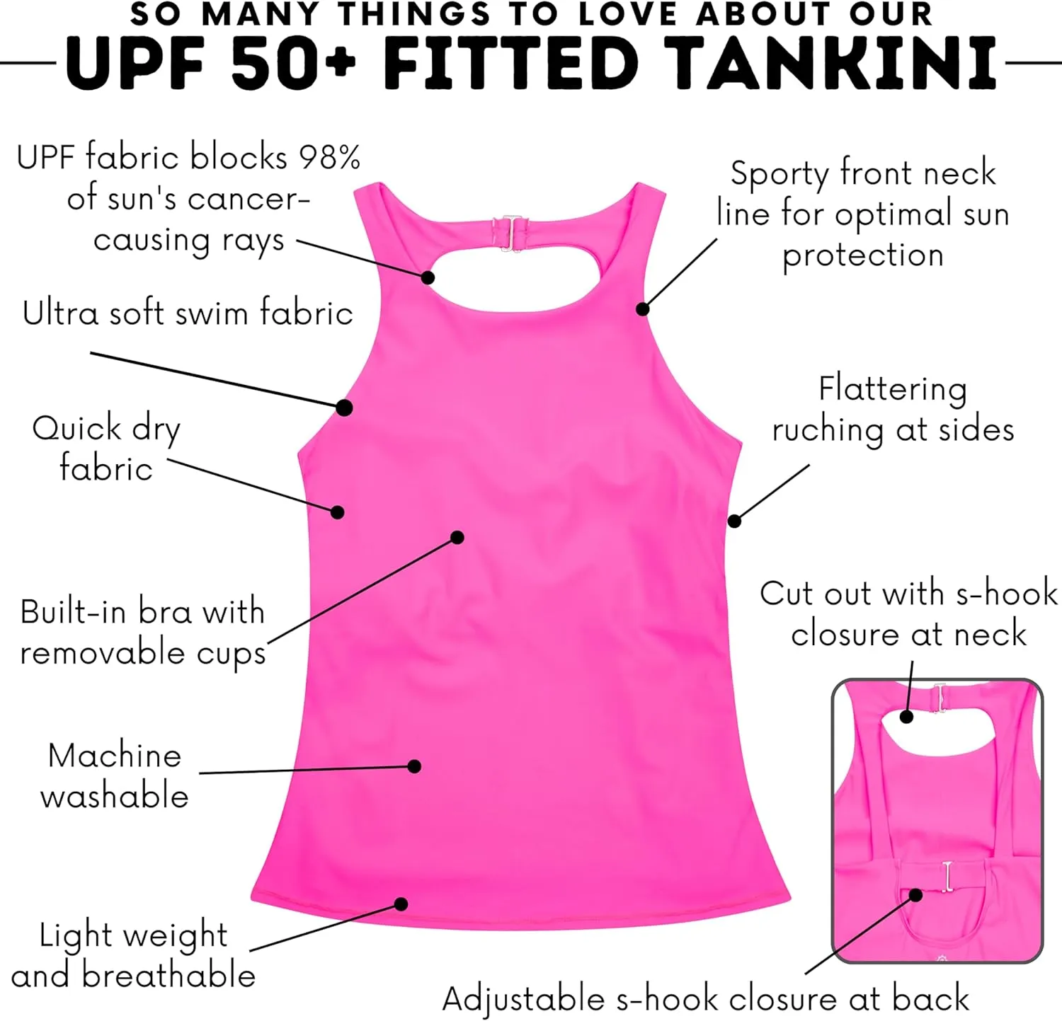 SwimZip Women's High Neck Fitted Tankini Swim Shirt - UPF 50  Sun Protection