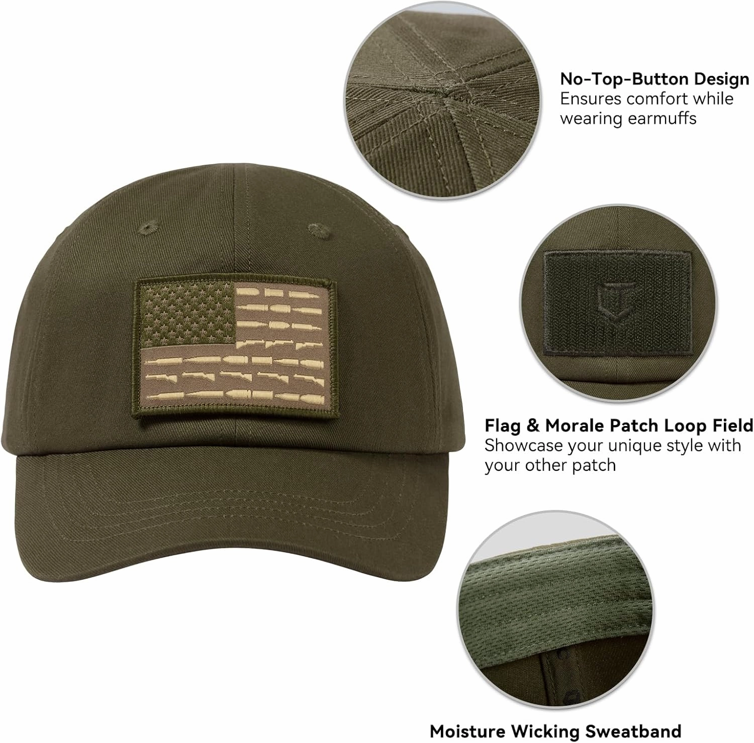Tactical Hat with Flag Patch Camo Military Army Hats Adjustable Trucker Baseball Cap Soft Top for Shooting