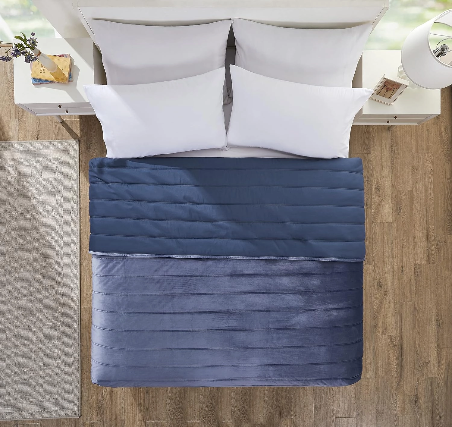 Tahari Home - Queen Quilt, Ultra-Soft Quilted Velvet Bedding, Medium Weight & Ideal for All Seasons (Midnight Blue, Queen)