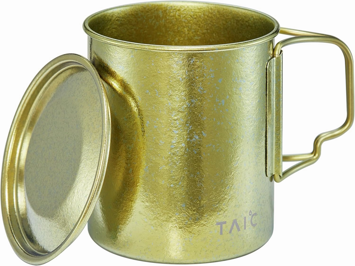 TAIC Titanium Ultralight Mug with Lid, 450ml Portable Collapsible Single Camping Cup, Titanium Mountain Mug for Camping (450ml,Gleaming Gold)