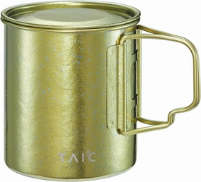TAIC Titanium Ultralight Mug with Lid, 450ml Portable Collapsible Single Camping Cup, Titanium Mountain Mug for Camping (450ml,Gleaming Gold)