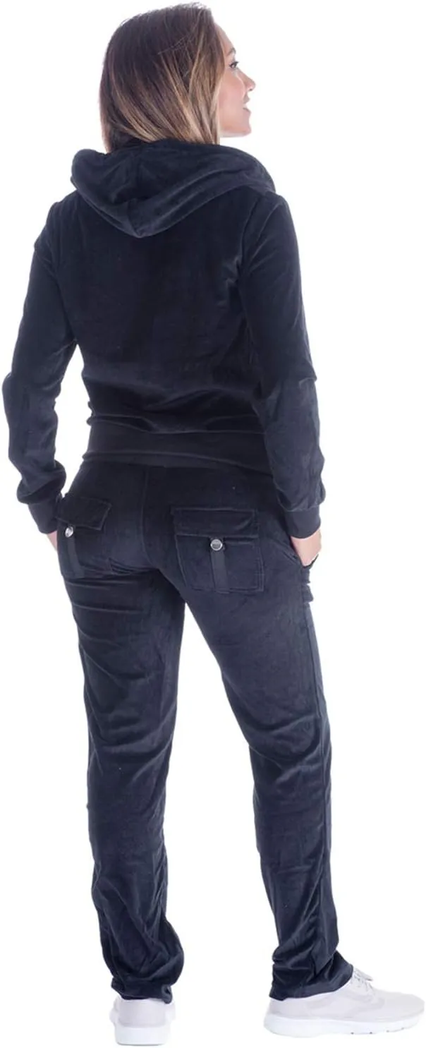 TanBridge Women's 2 Piece Solid Velvet Tracksuit Set Full Zip-up Hooded Sweatshirts & Pants Set