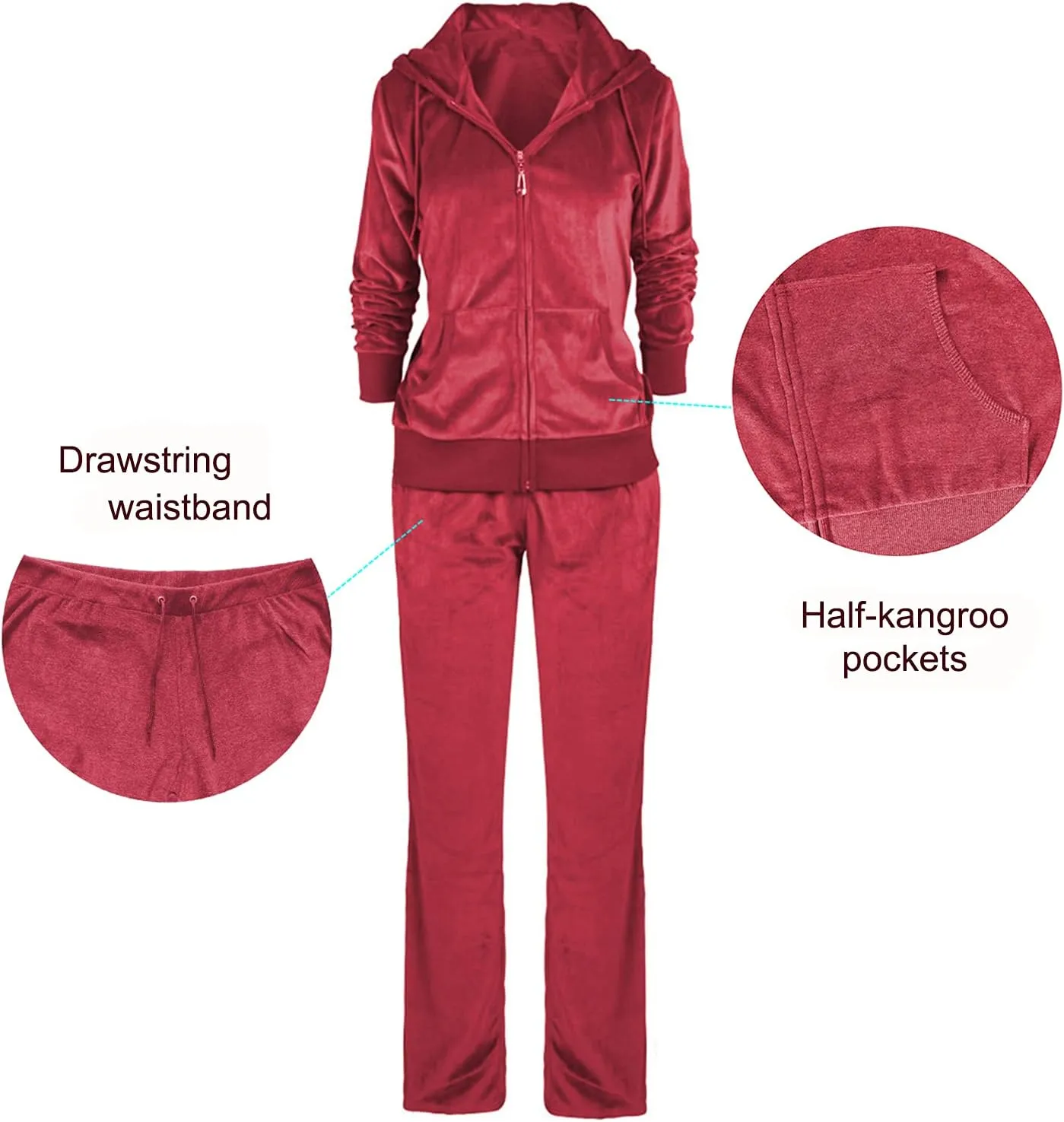 TanBridge Women's 2 Piece Solid Velvet Tracksuit Set Full Zip-up Hooded Sweatshirts & Pants Set