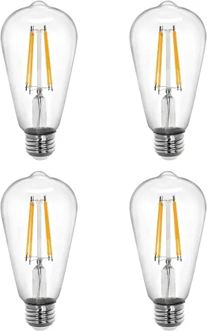 Tenergy Vintage LED Edison Bulbs 8W, Equivalent 60W Incandescent, Soft White Color Light 2700K, ST64 Antique LED Filament Bulbs, E26 Medium Base, Non-Dimmable, Clear Glass, 4 Count