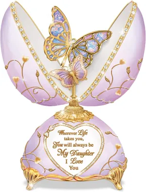 The Bradford Exchange Daughter, Wherever Life Takes You Porcelain Faberge-Inspired Egg-Shaped Music Box Featuring 80 Hand-Set Jewels & Adorned with 22K Gold-Plated Accents