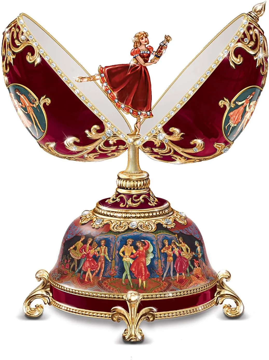 The Bradford Exchange The Nutcracker Musical Egg Christmas Decor Peter Carl Fabergé-Style with More Than 100 Hand Set Simulated Gems 22k Gold Scroll Made of Heirloom Porcelain
