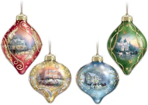 The Bradford Exchange Thomas Kinkade Light Up The Season Luminary Glass Ornament Set