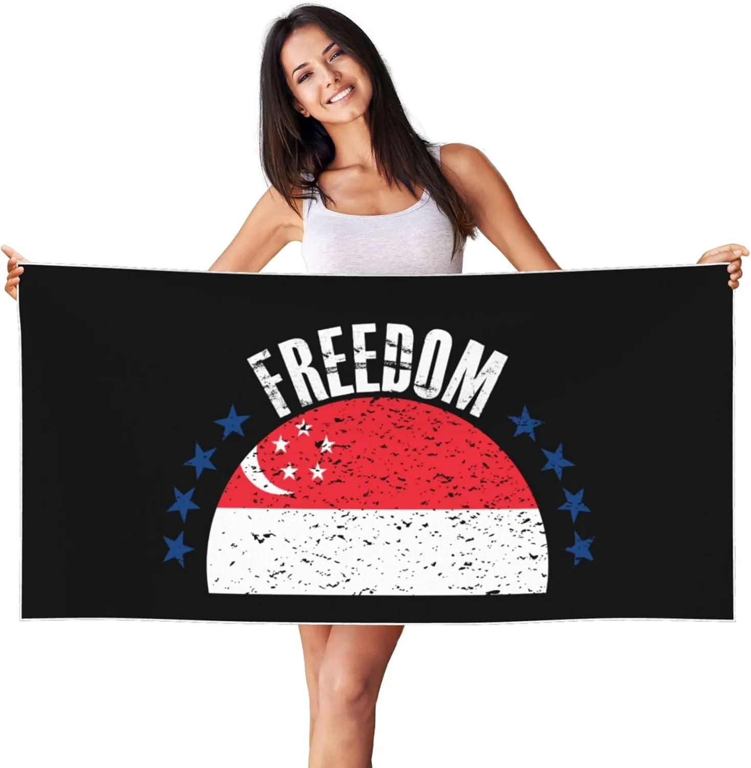 The Singapore Flag and Freedom Beach Towel 27.5 X 55 Inch Extra Large Sand Free Quick Dry Absorbent Travel Bath Towel Adult Pool Towels