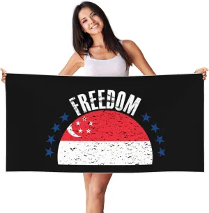 The Singapore Flag and Freedom Beach Towel 27.5 X 55 Inch Extra Large Sand Free Quick Dry Absorbent Travel Bath Towel Adult Pool Towels