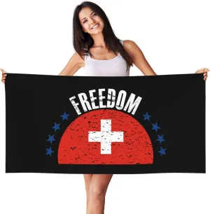 The Switzerland Flag and Freedom Beach Towel 27.5 X 55 Inch Extra Large Sand Free Quick Dry Absorbent Travel Bath Towel Adult Pool Towels