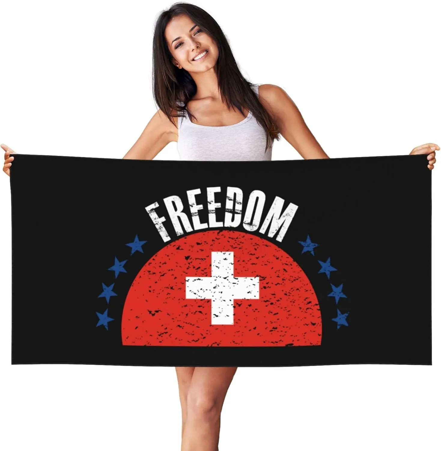 The Switzerland Flag and Freedom Beach Towel 27.5 X 55 Inch Extra Large Sand Free Quick Dry Absorbent Travel Bath Towel Adult Pool Towels