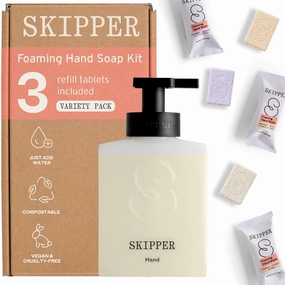 Tirtyl Skipper Hand Wash Single Kit - 1 Recycled Plastic Foaming Dispenser   3 Tablet Refills (3x 8 fl oz bottles of soap) - Variety Fragrances