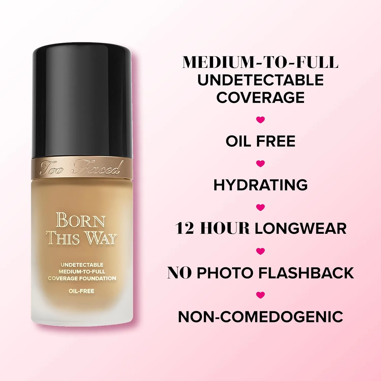 Too Faced Born This Way Natural Finish Longwear Liquid Foundation | Medium-To-Full Coverage | Hydrating   Oil Free, 1.01 fl. oz.
