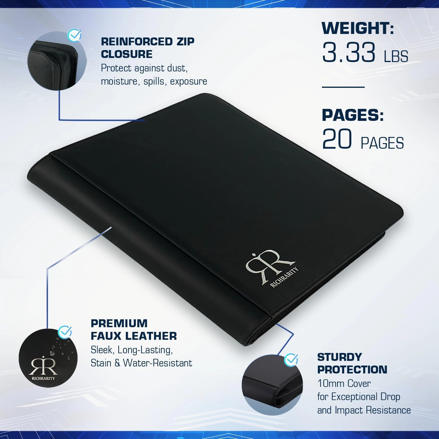 Top Loader Card Binder | Holds 360 Toploaders | ROTHRATHER 9 Pocket Top Loader Card Storage with Sleeves for 3" x 4" Card Holders for Trading Cards or Sports Cards (Black)