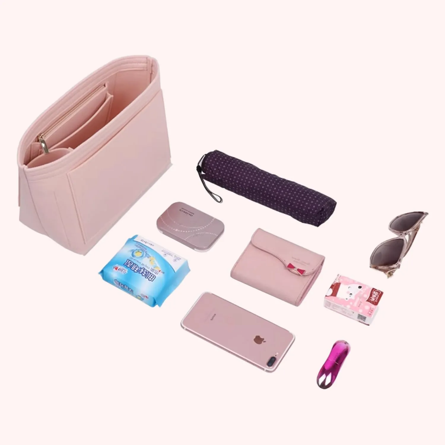 Tote organizer, Longchamp organizer insert for Longchamp Le Pliage Neo crossbody bag (M(14.5x5.9x9.8), Pink)