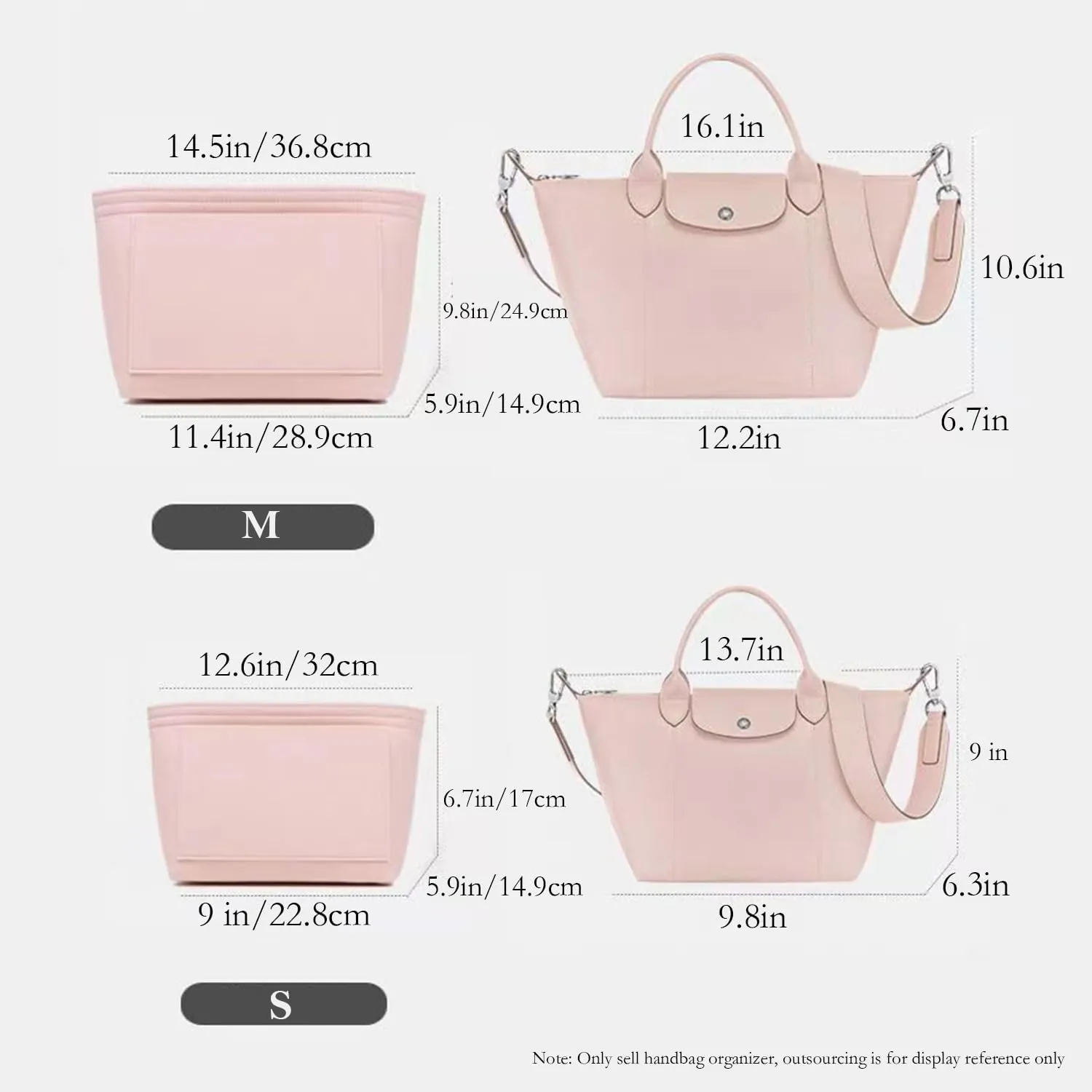 Tote organizer, Longchamp organizer insert for Longchamp Le Pliage Neo crossbody bag (M(14.5x5.9x9.8), Pink)