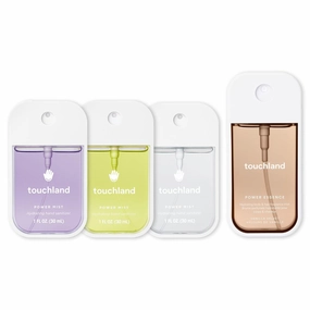 Touchland BLOSSOM WHISPER SET, Power Mist Hydrating Hand Sanitizer Spray, (Lavender, Vanilla, Rainwater), 1 FL. OZ.   Vanilla Velvet Body & Hair Fragrance Mist, 2 FL. OZ.,Travel Size Set