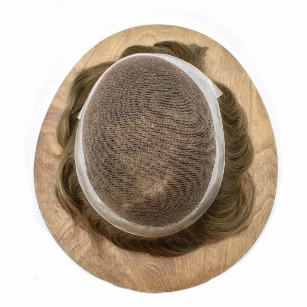 Toupee For Men Hair Replacement System Real Human Hair Piece For Men Swiss Lace Mens Toupee Hair System For Men 8x10 100% light to medium density#1710 17# DARK ASH BLONDE 10% GREY