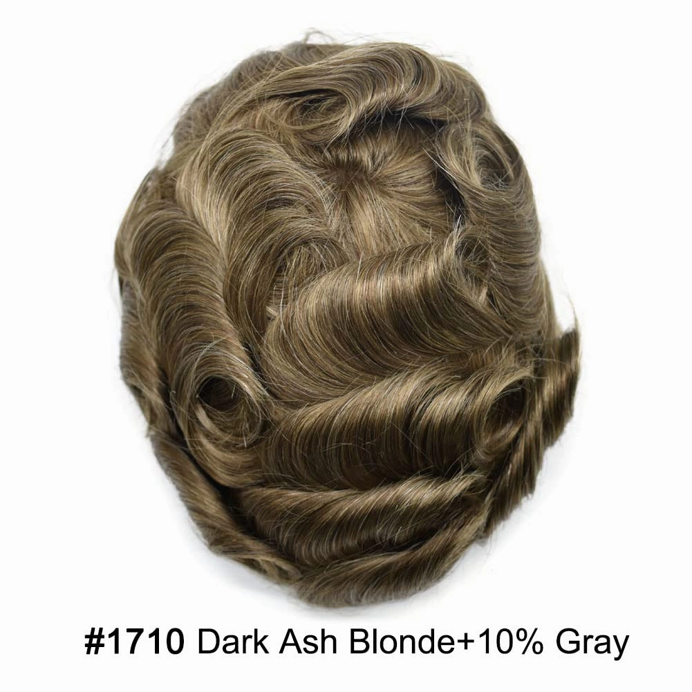 Toupee For Men Hair Replacement System Real Human Hair Piece For Men Swiss Lace Mens Toupee Hair System For Men 8x10 100% light to medium density#1710 17# DARK ASH BLONDE 10% GREY