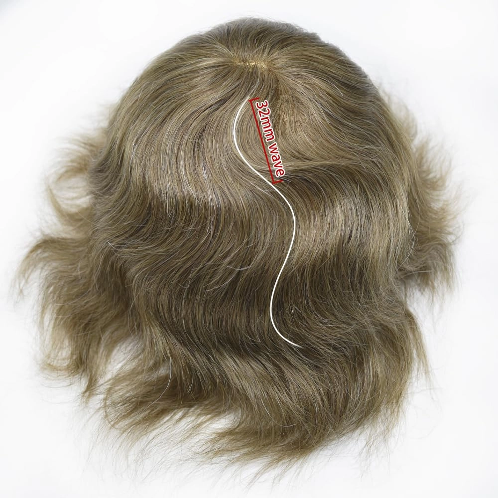 Toupee For Men Hair Replacement System Real Human Hair Piece For Men Swiss Lace Mens Toupee Hair System For Men 8x10 100% light to medium density#1710 17# DARK ASH BLONDE 10% GREY