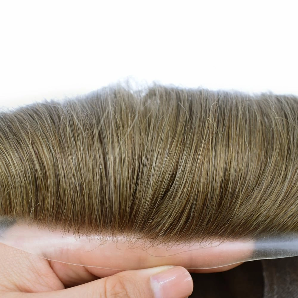 Toupee For Men Hair Replacement System Real Human Hair Piece For Men Swiss Lace Mens Toupee Hair System For Men 8x10 100% light to medium density#1710 17# DARK ASH BLONDE 10% GREY