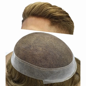 Toupee For Men Hair Replacement System Real Human Hair Piece For Men Swiss Lace Mens Toupee Hair System For Men 8x10 100% light to medium density#1710 17# DARK ASH BLONDE 10% GREY