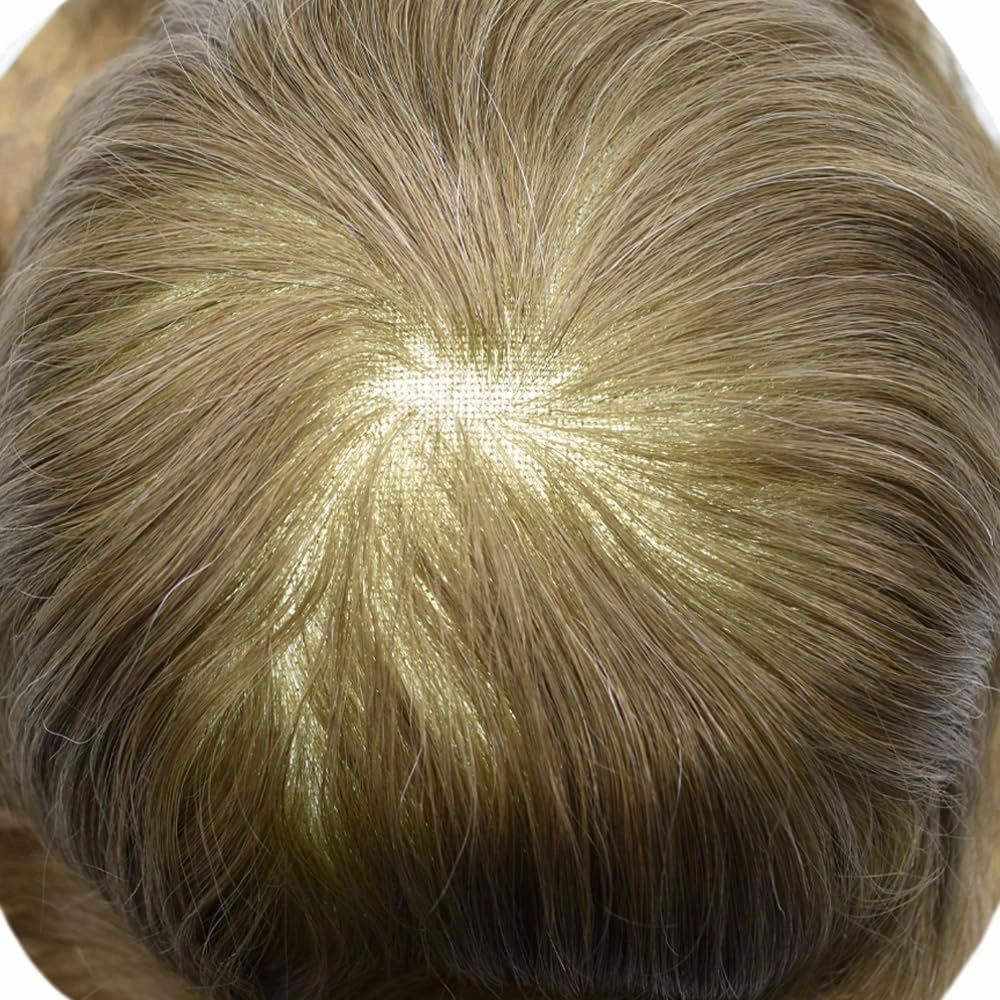 Toupee For Men Hair Replacement System Real Human Hair Piece For Men Swiss Lace Mens Toupee Hair System For Men 8x10 100% light to medium density#1710 17# DARK ASH BLONDE 10% GREY