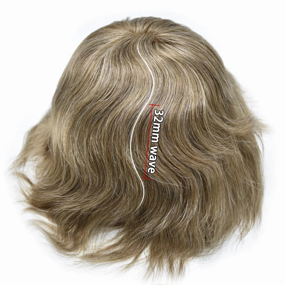 Toupee For Men Hair Replacement System Real Human Hair Piece For Men Swiss Lace Mens Toupee Hair System For Men 8x10 100% light to medium density#1720 17# DARK ASH BLONDE 20% GREY