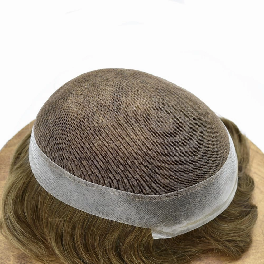 Toupee For Men Hair Replacement System Real Human Hair Piece For Men Swiss Lace Mens Toupee Hair System For Men 8x10 100% light to medium density#1720 17# DARK ASH BLONDE 20% GREY