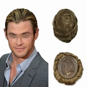 Toupee For Men Hair Replacement System Real Human Hair Piece For Men Swiss Lace Mens Toupee Hair System For Men 8x10 100% light to medium density#1720 17# DARK ASH BLONDE 20% GREY