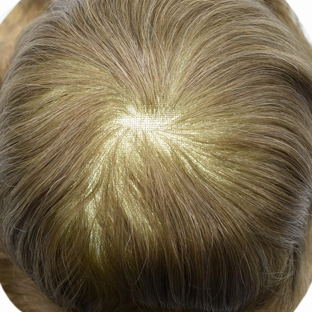 Toupee For Men Hair Replacement System Real Human Hair Piece For Men Swiss Lace Mens Toupee Hair System For Men 8x10 100% light to medium density#1720 17# DARK ASH BLONDE 20% GREY