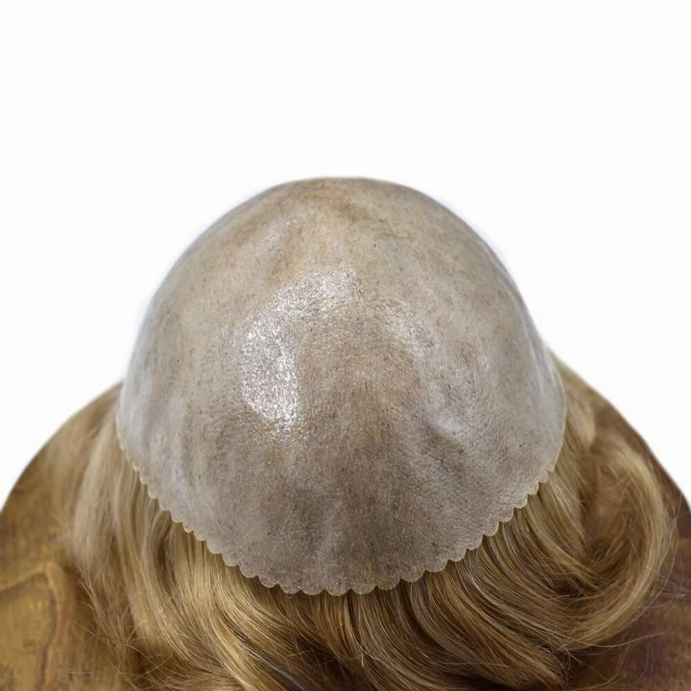 Toupee for Men Hair System Full Poly Mens Toupee Injected PU Mens Hairpieces Soft European Human Hair Units Durable Mens Hair Piece Medium Density6X8"-120% Density-#10R