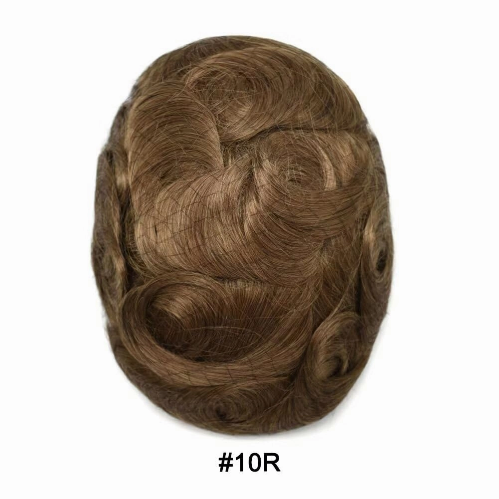 Toupee for Men Hair System Full Poly Mens Toupee Injected PU Mens Hairpieces Soft European Human Hair Units Durable Mens Hair Piece Medium Density6X8"-120% Density-#10R