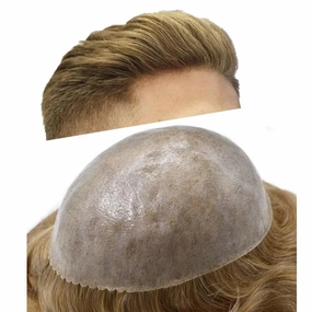 Toupee for Men Hair System Full Poly Mens Toupee Injected PU Mens Hairpieces Soft European Human Hair Units Durable Mens Hair Piece Medium Density6X8"-120% Density-#10R