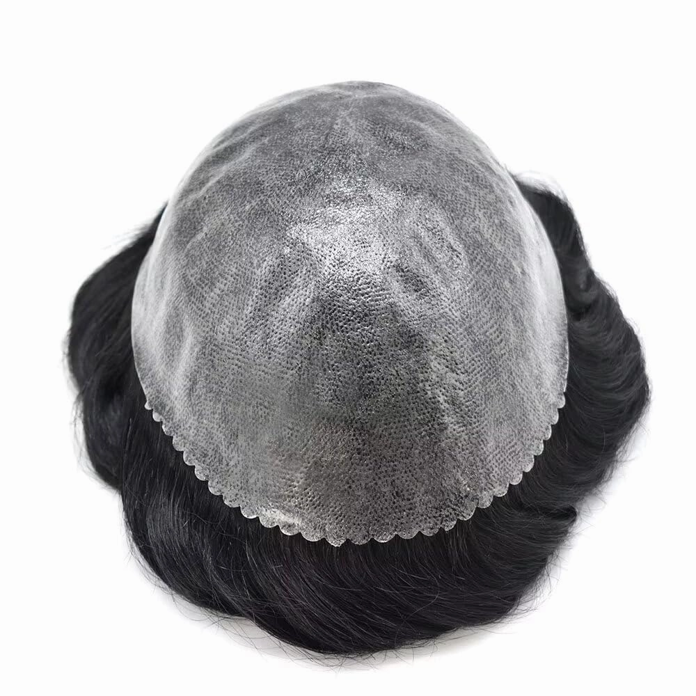 Toupee for Men Hair System Full Poly Mens Toupee Injected PU Mens Hairpieces Soft European Human Hair Units Durable Mens Hair Piece Medium Density6X8"-120% Density-#1 Jet Black