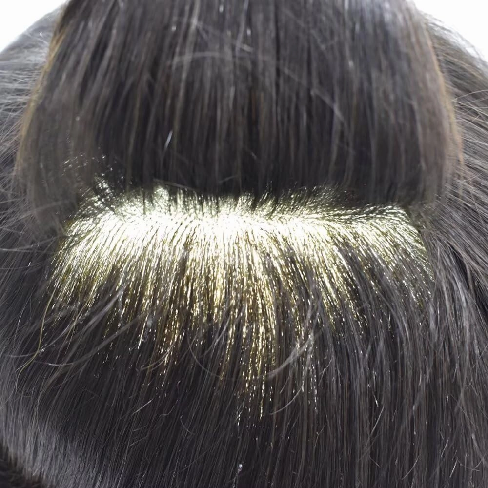 Toupee for Men Hair System Full Poly Mens Toupee Injected PU Mens Hairpieces Soft European Human Hair Units Durable Mens Hair Piece Medium Density6X8"-120% Density-#1 Jet Black